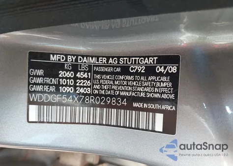 2008 Mercedes-Benz C 300 Luxury/Sport from USA, damaged, VIN WDDGF54X78R029834